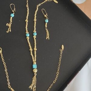 22kgp DubaiGold and Turquoise 3 Pc Jewelry Set
